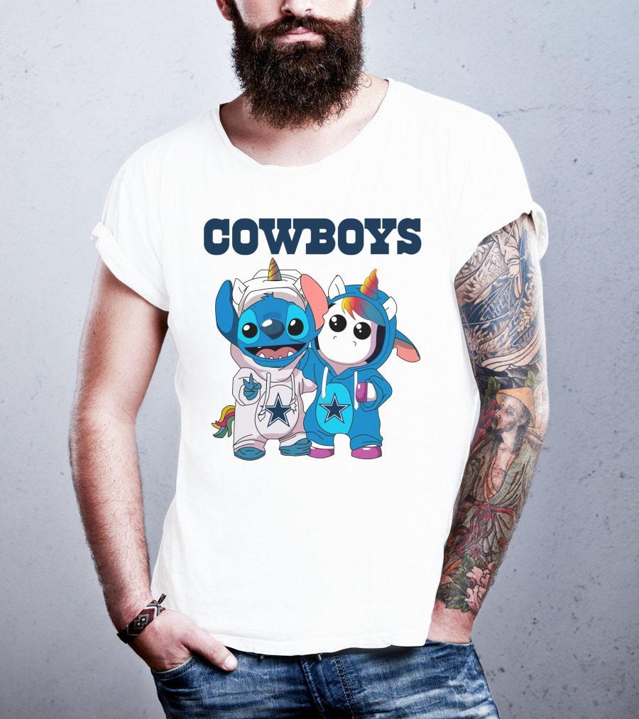 Cowboys Stitch And Unicorn In Blue Star Hoodies T-Shirt