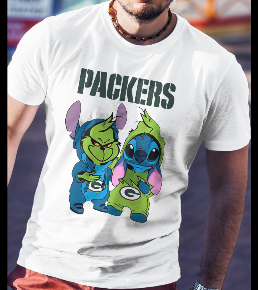 Packers Grinch And Stitch Green Bay Football Crossover T-Shirt