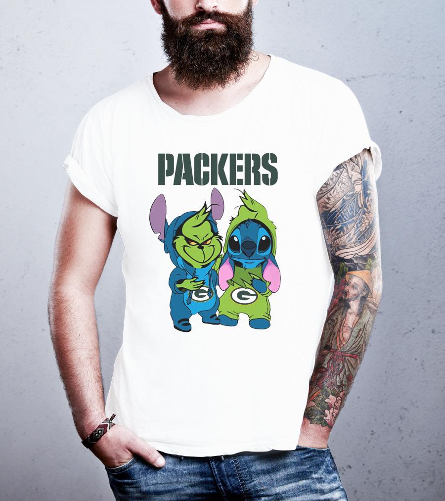 Packers Grinch And Stitch Green Bay Football Crossover T-Shirt