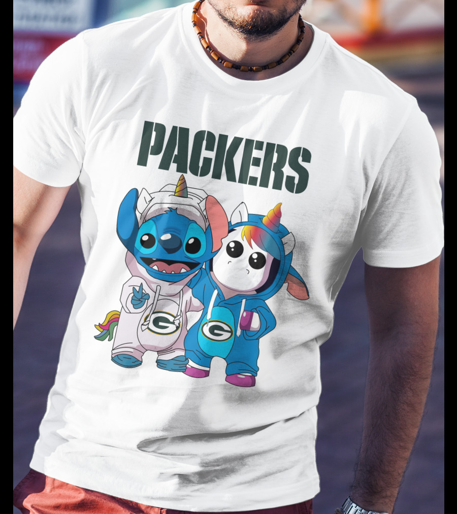 Packers Stitch And Unicorn Fans In Team Gear T-Shirt