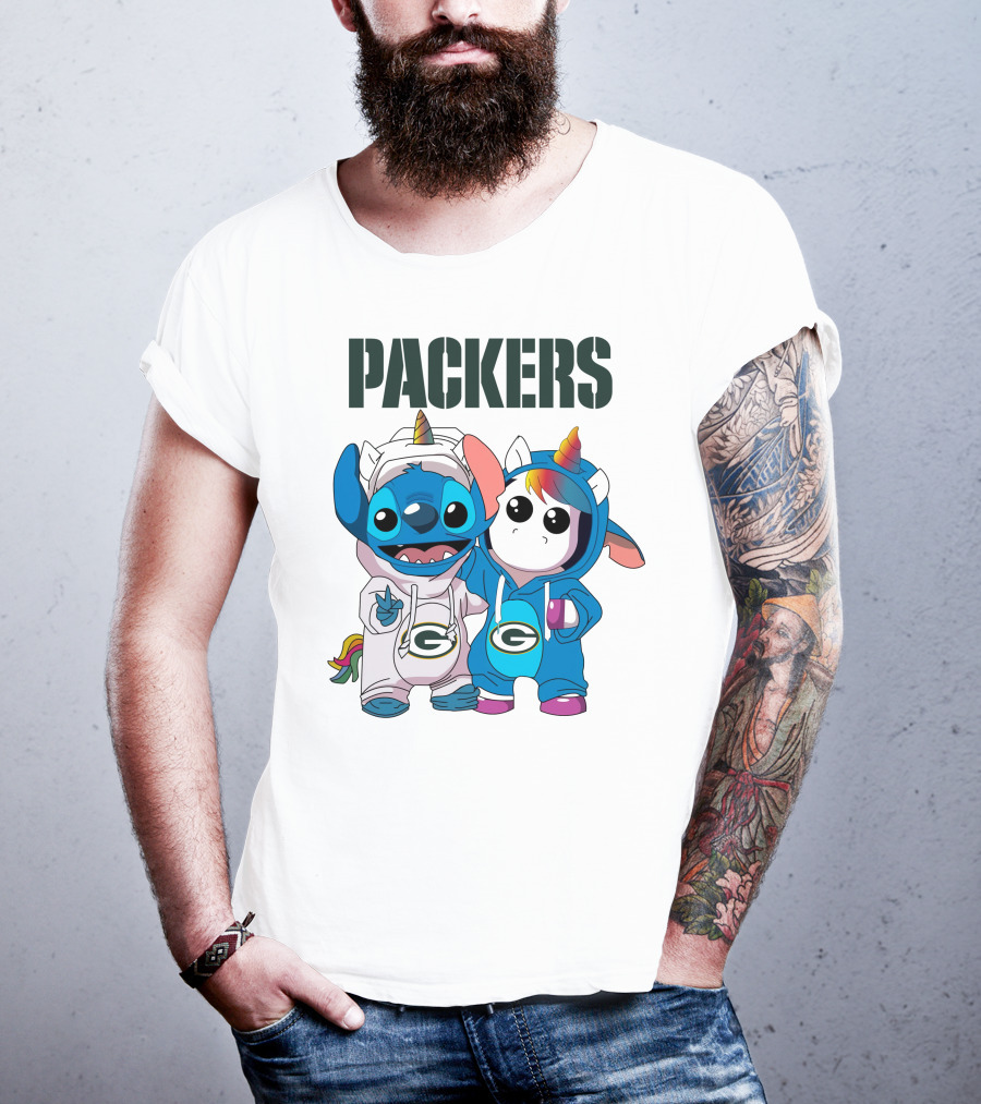 Packers Stitch And Unicorn Fans In Team Gear T-Shirt