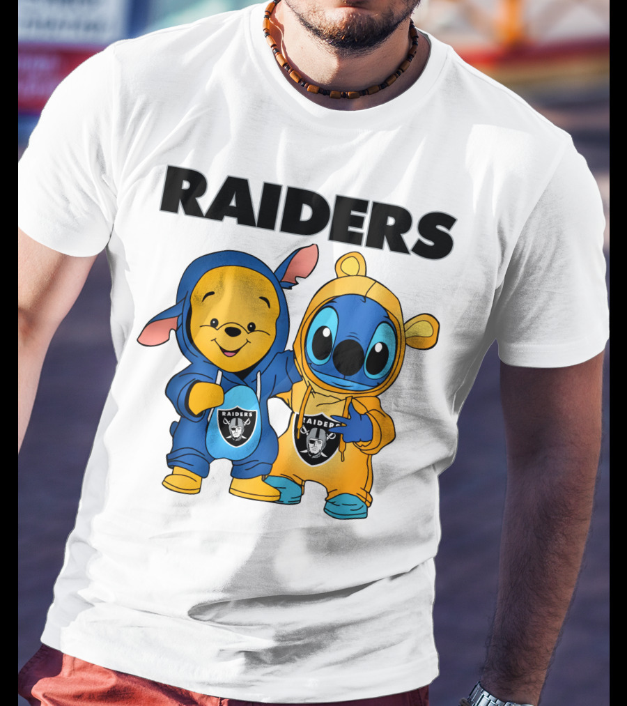Raiders Pooh-Stitch Crossover Nfl Team Logos T-Shirt