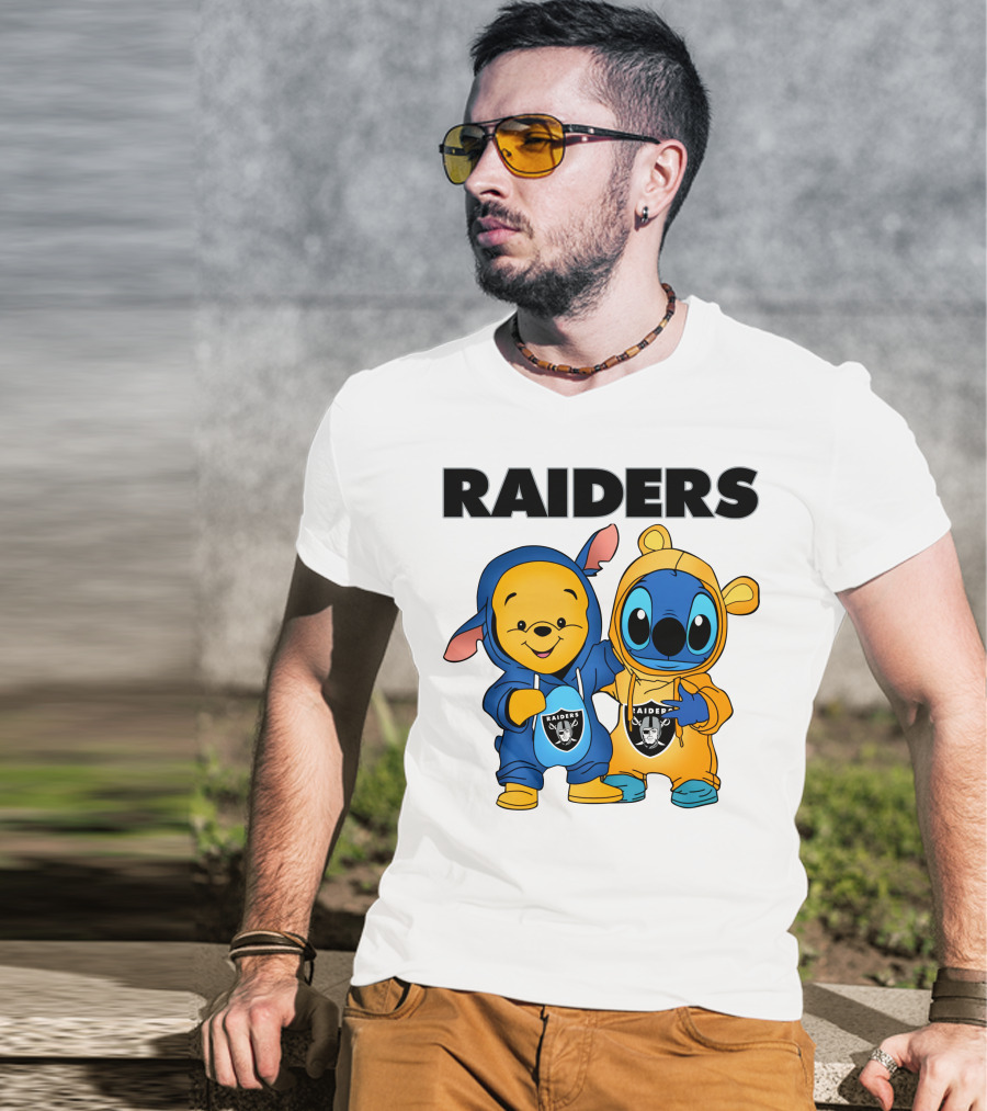 Raiders Pooh-Stitch Crossover Nfl Team Logos T-Shirt