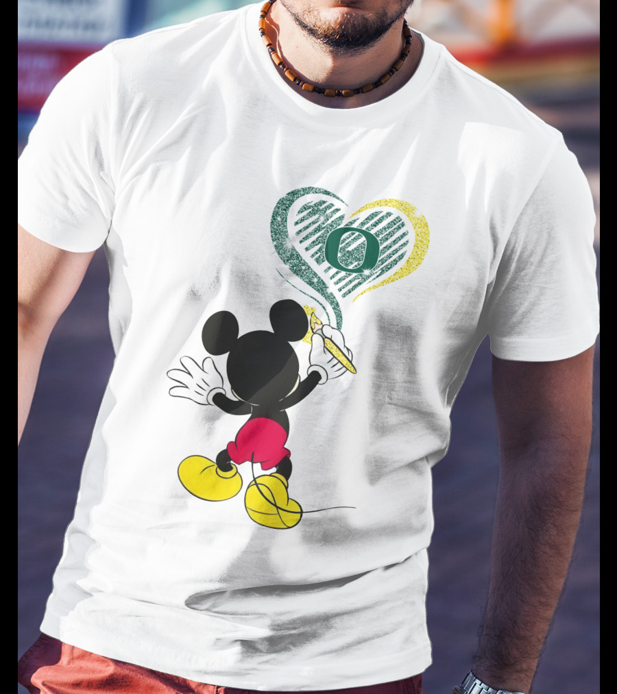 Mickey Mouse Draws Oregon Ducks Heart With Number T-Shirt