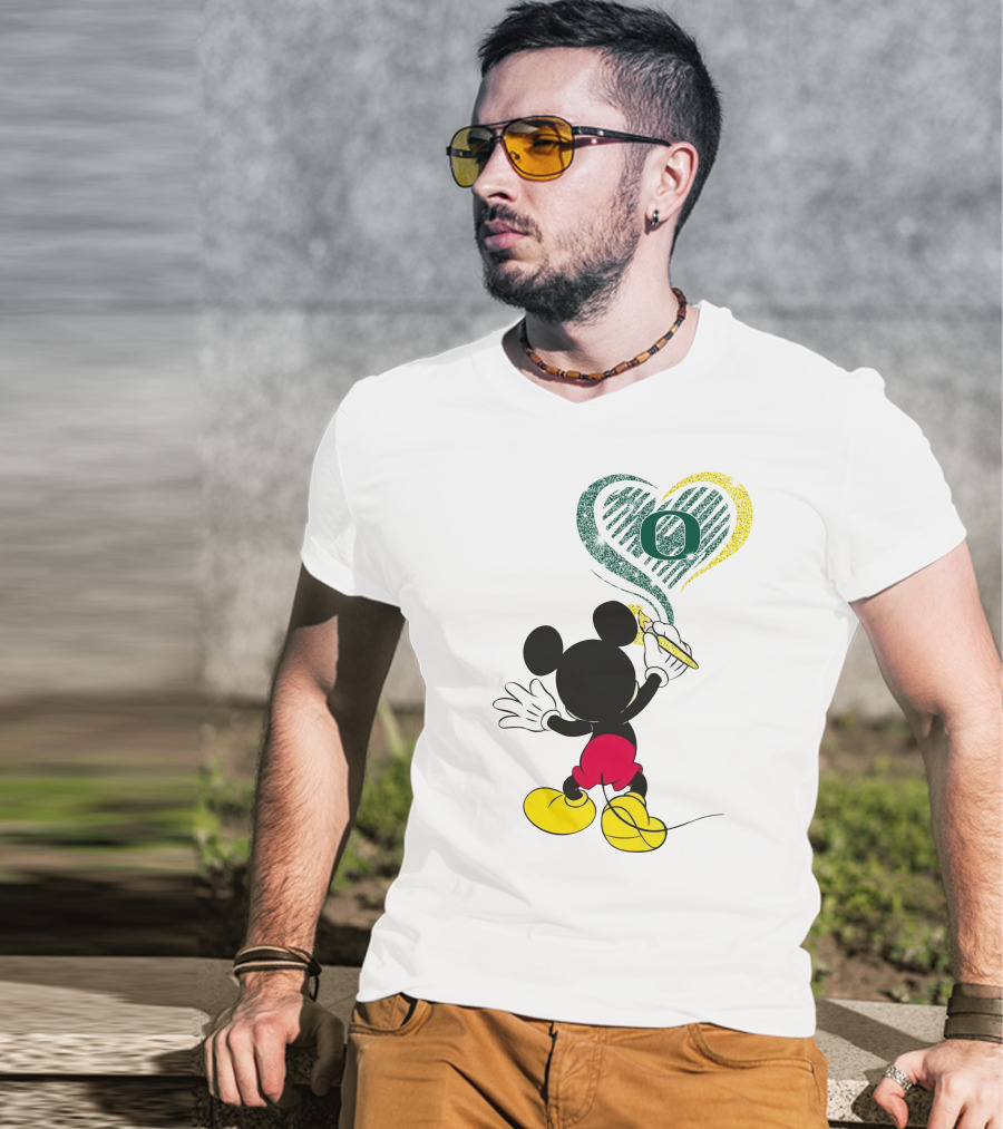 Mickey Mouse Draws Oregon Ducks Heart With Number T-Shirt