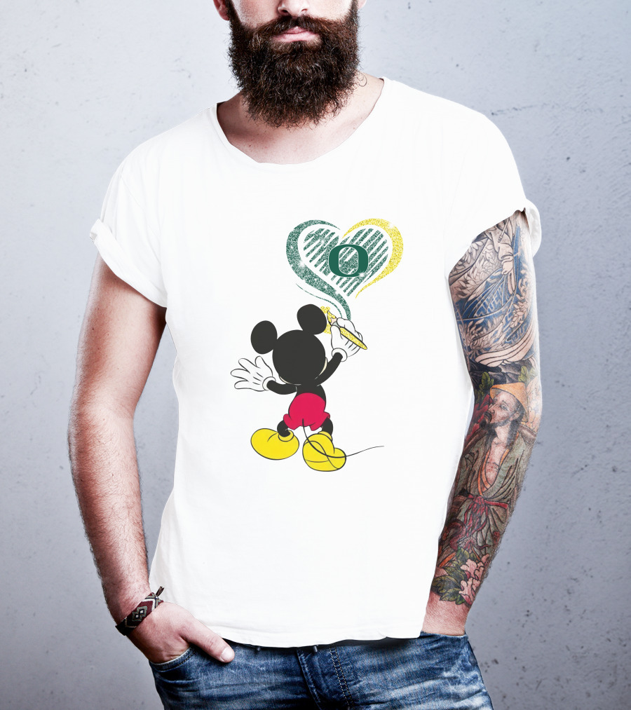 Mickey Mouse Draws Oregon Ducks Heart With Number T-Shirt