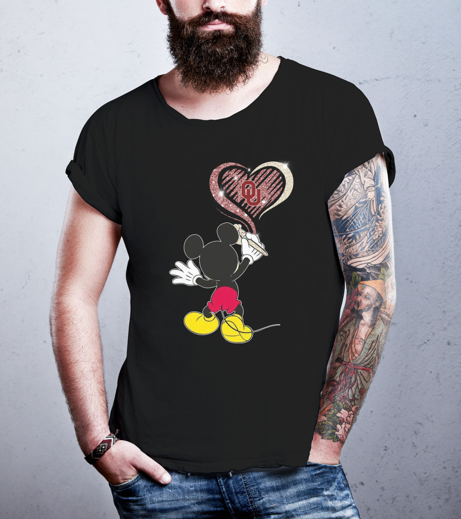 Mickey Draws Ou Heart For Oklahoma Sooners Fans T-Shirt