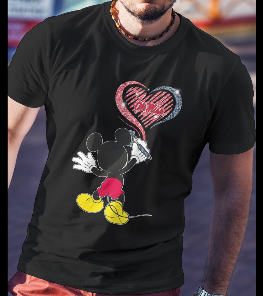 Ole Miss Rebels Heart Design Featuring Iconic Mouse Character T-Shirt