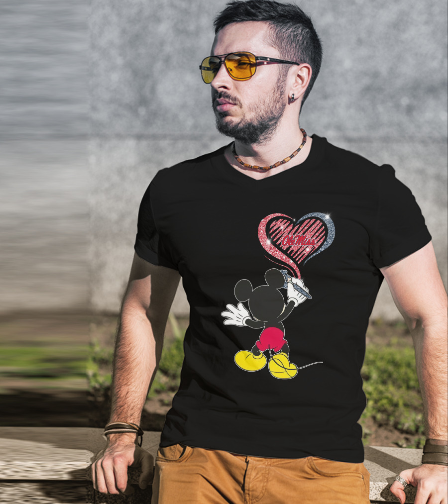 Ole Miss Rebels Heart Design Featuring Iconic Mouse Character T-Shirt