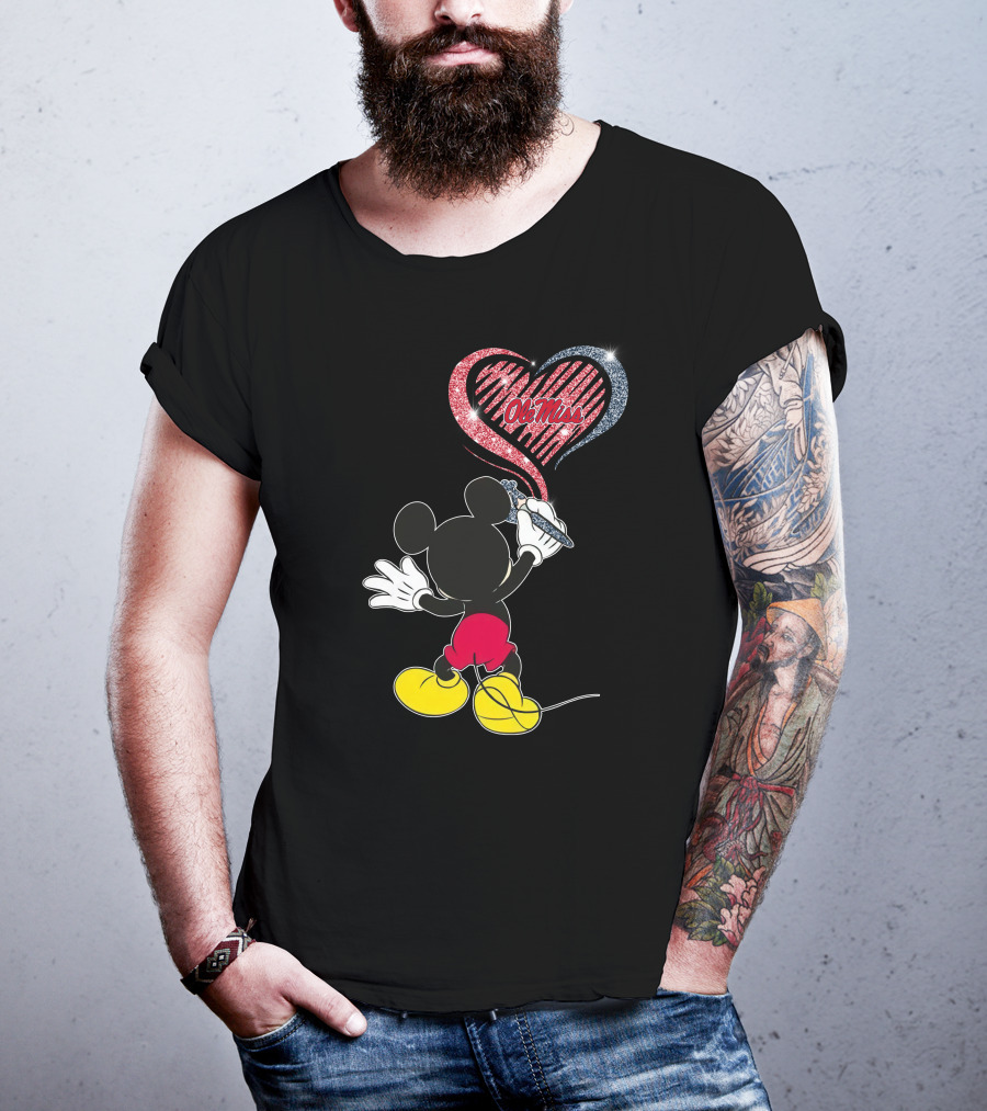 Ole Miss Rebels Heart Design Featuring Iconic Mouse Character T-Shirt