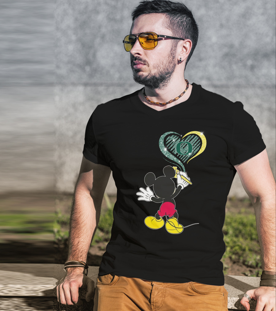 Mickey Mouse Drawing Oregon Ducks Heart T-Shirt