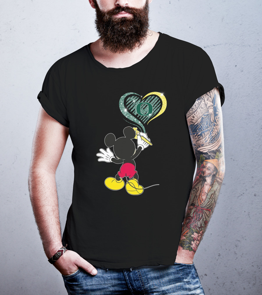 Mickey Mouse Drawing Oregon Ducks Heart T-Shirt