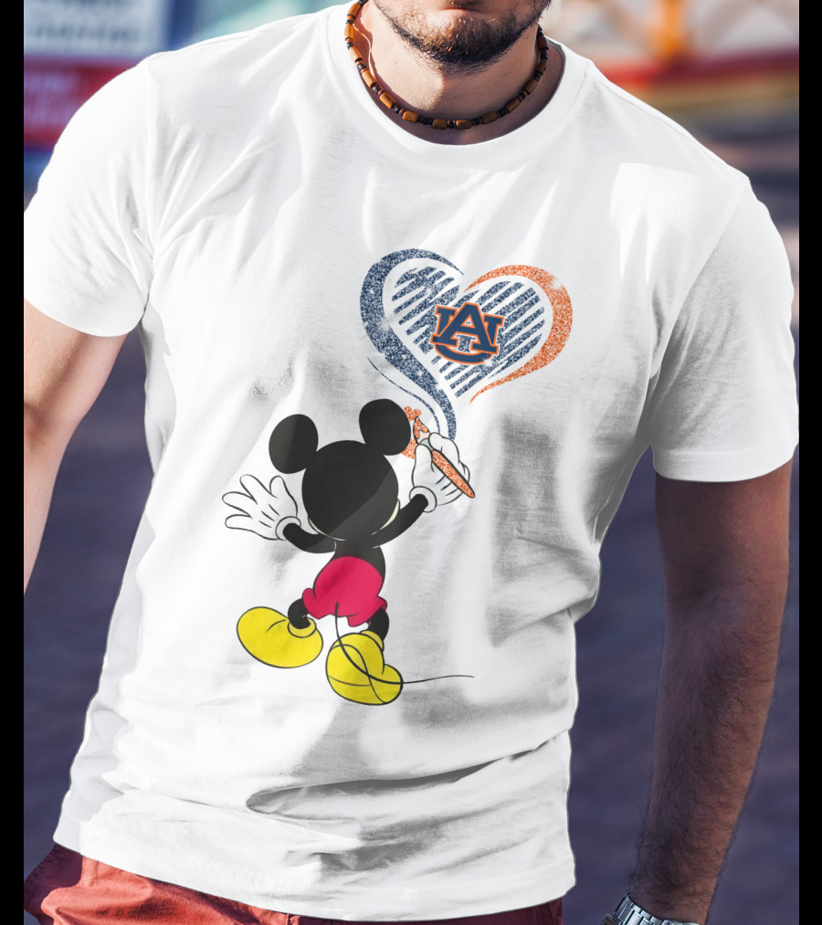 Mickey Mouse Auburn Tigers Heart Drawing T-Shirt