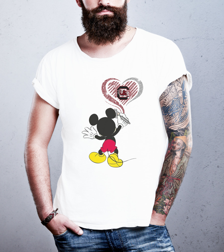 Mickey Mouse South Carolina Gamecocks Heart Drawing T-Shirt