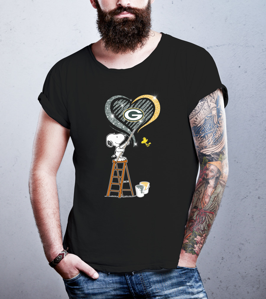 Snoopy Woodstock Painting Green Bay Packers Heart T-Shirt