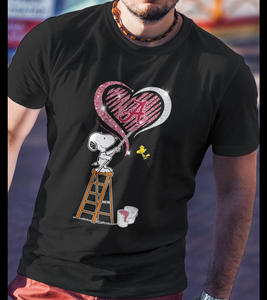 Snoopy Painting Alabama Crimson Tide Heart T-Shirt