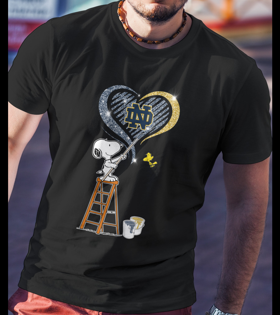 Snoopy Painting Notre Dame Heart With Woodstock T-Shirt