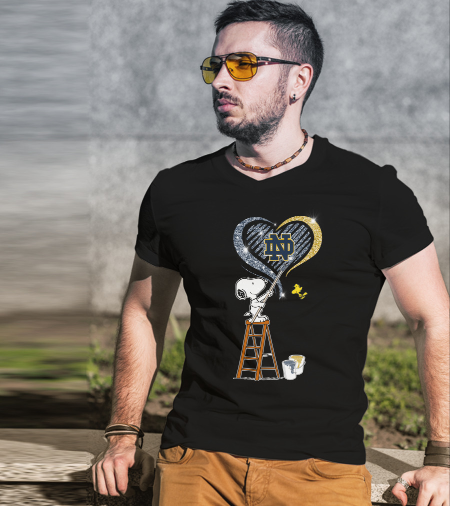 Snoopy Painting Notre Dame Heart With Woodstock T-Shirt