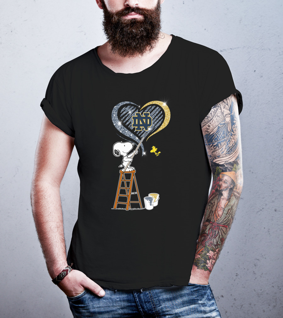 Snoopy Painting Notre Dame Heart With Woodstock T-Shirt