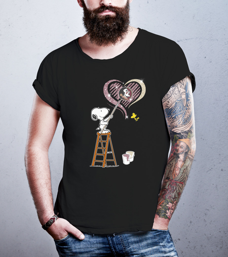 Snoopy Painting Heart With Ncaa Florida State Seminoles T-Shirt