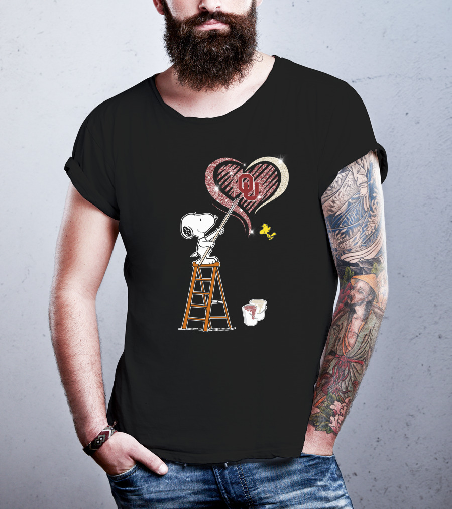 Snoopy Oklahoma Sooners Heart Painting Woodstock T-Shirt