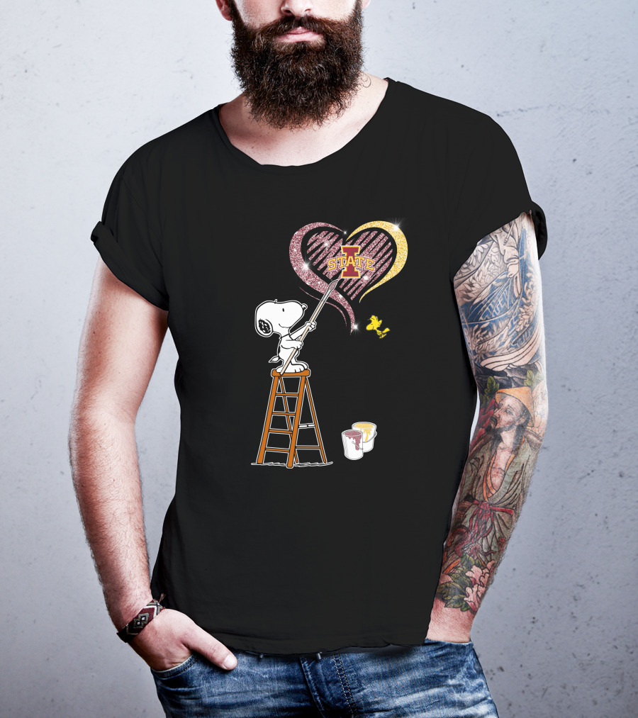 Snoopy Painting Iowa State Heart With Woodstock T-Shirt