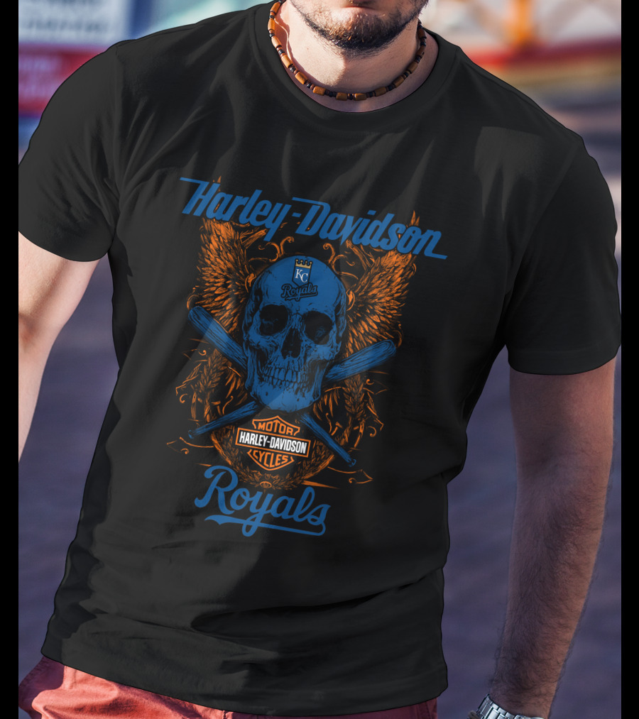 Harley Davidson Kansas City Royals Motor Cycles Skull Wings T-Shirt
