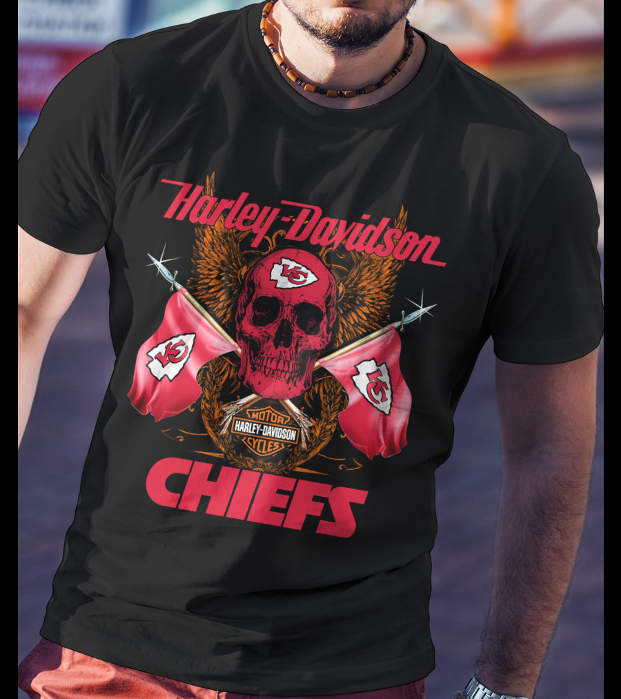 Harley Davidson Chiefs Skull Flags Motorcycle Cycles T-Shirt