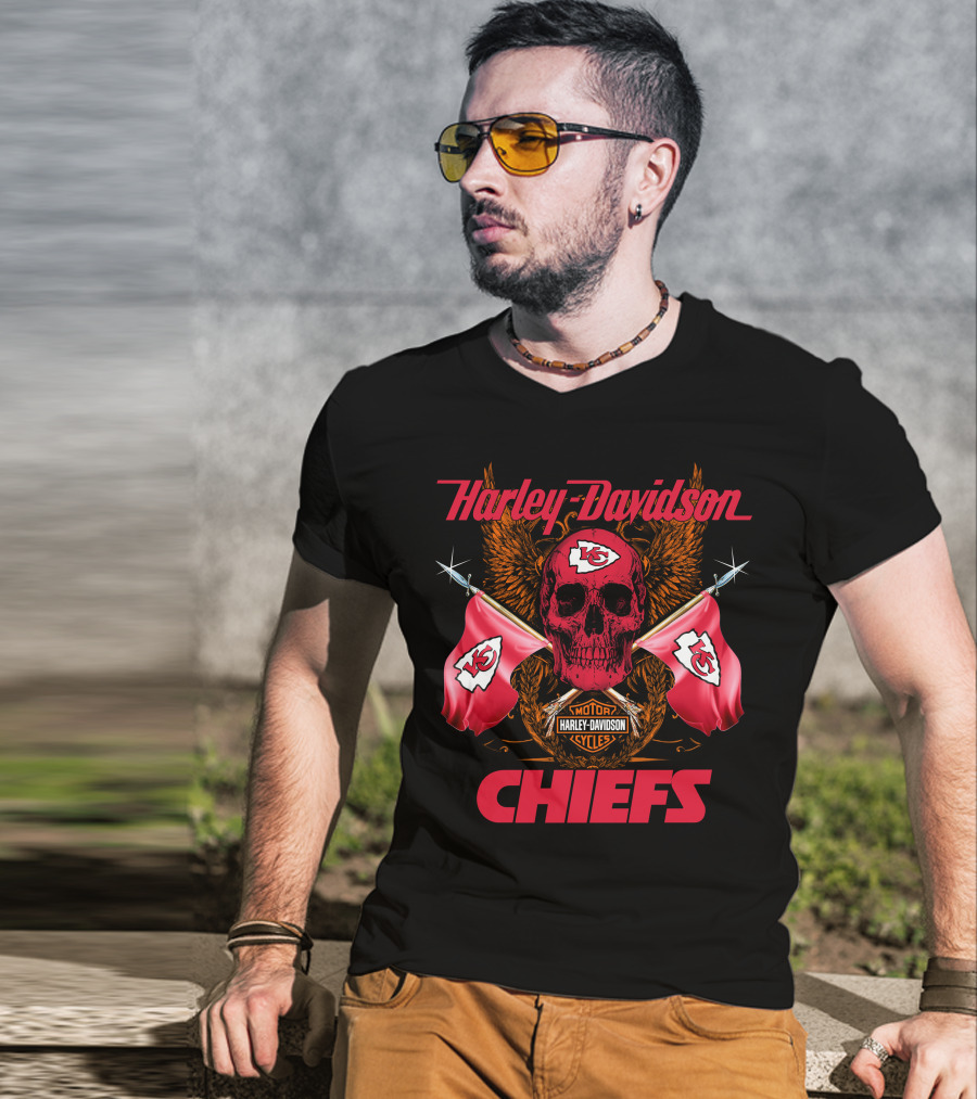 Harley Davidson Chiefs Skull Flags Motorcycle Cycles T-Shirt