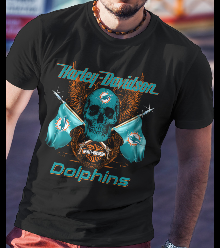 Harley Davidson Dolphins Skull Motor Cycles Flag T-Shirt
