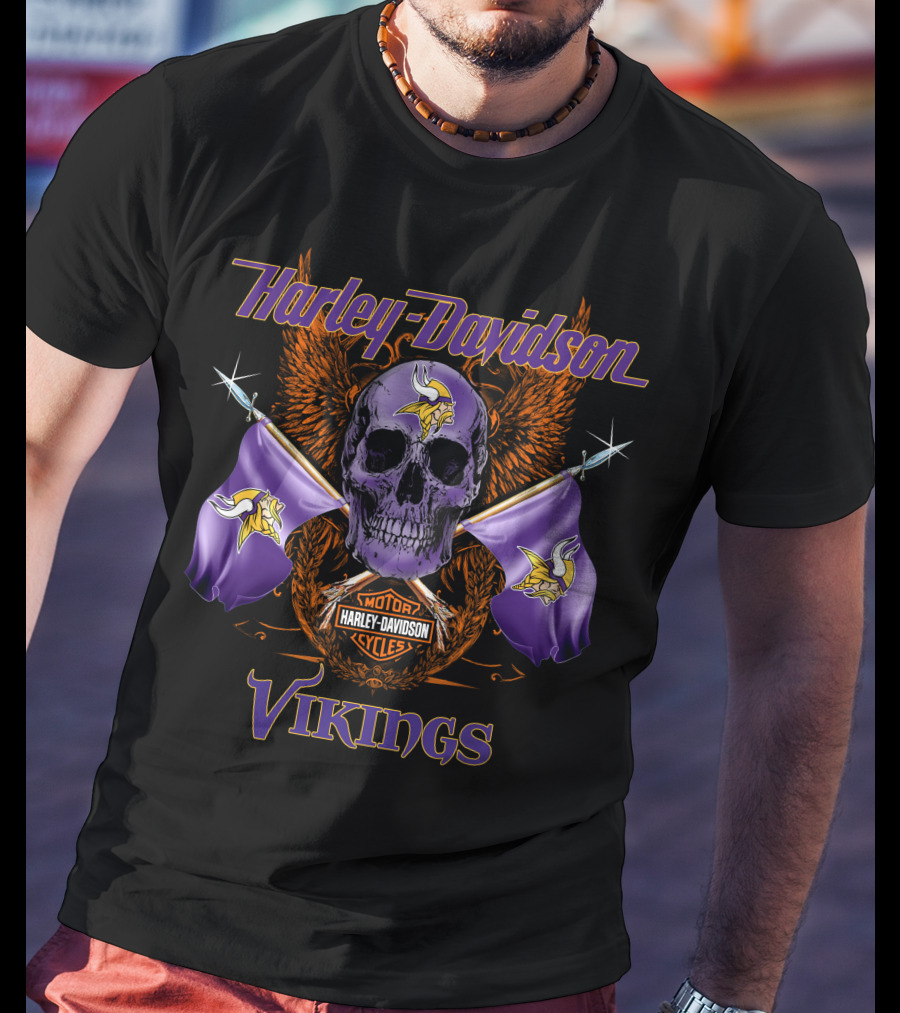 Harley Davidson Vikings Skull Flags T-Shirt