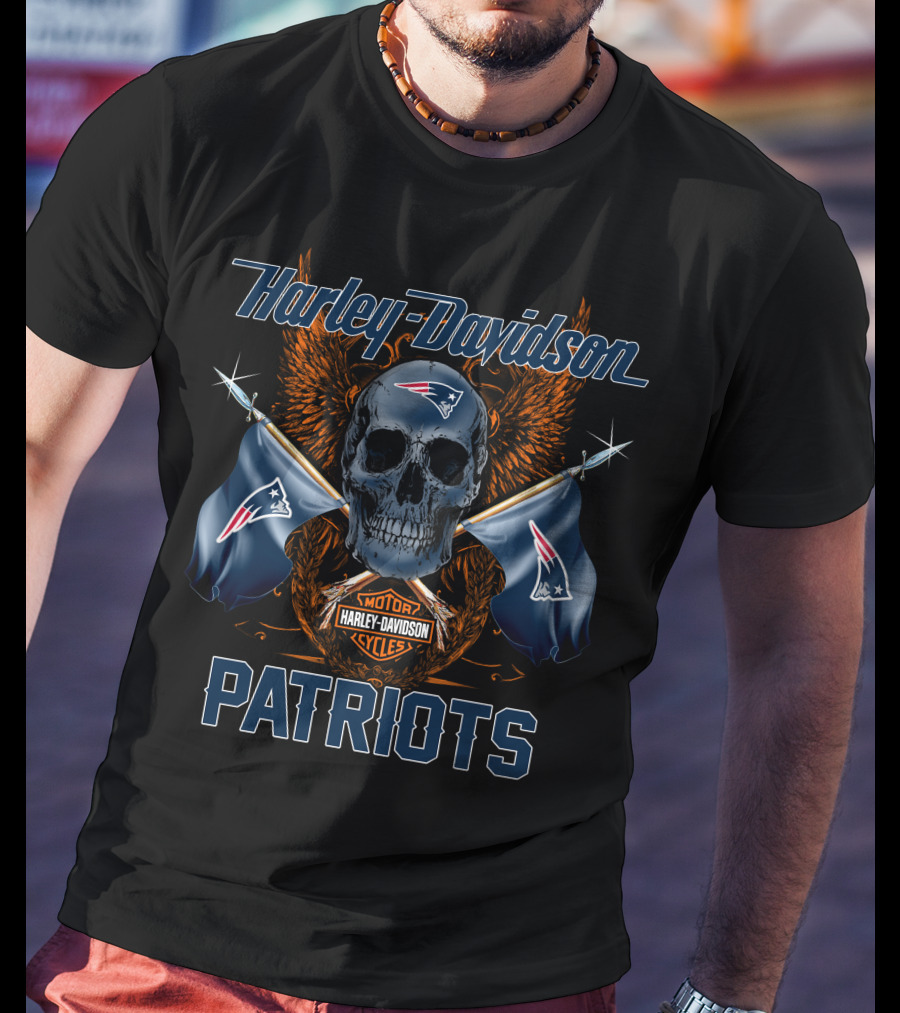 Harley Davidson Patriots Skull With Flags T-Shirt
