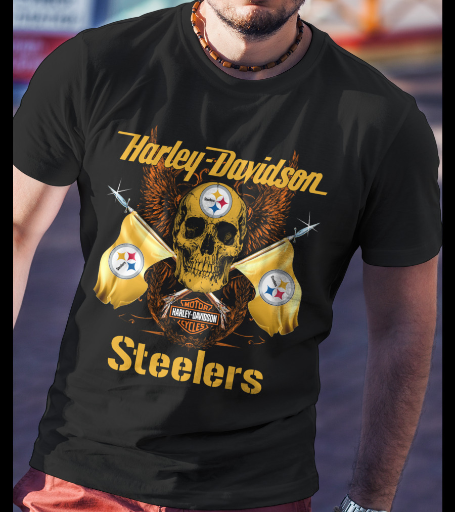 Harley Davidson Steelers Skull Flags T-Shirt