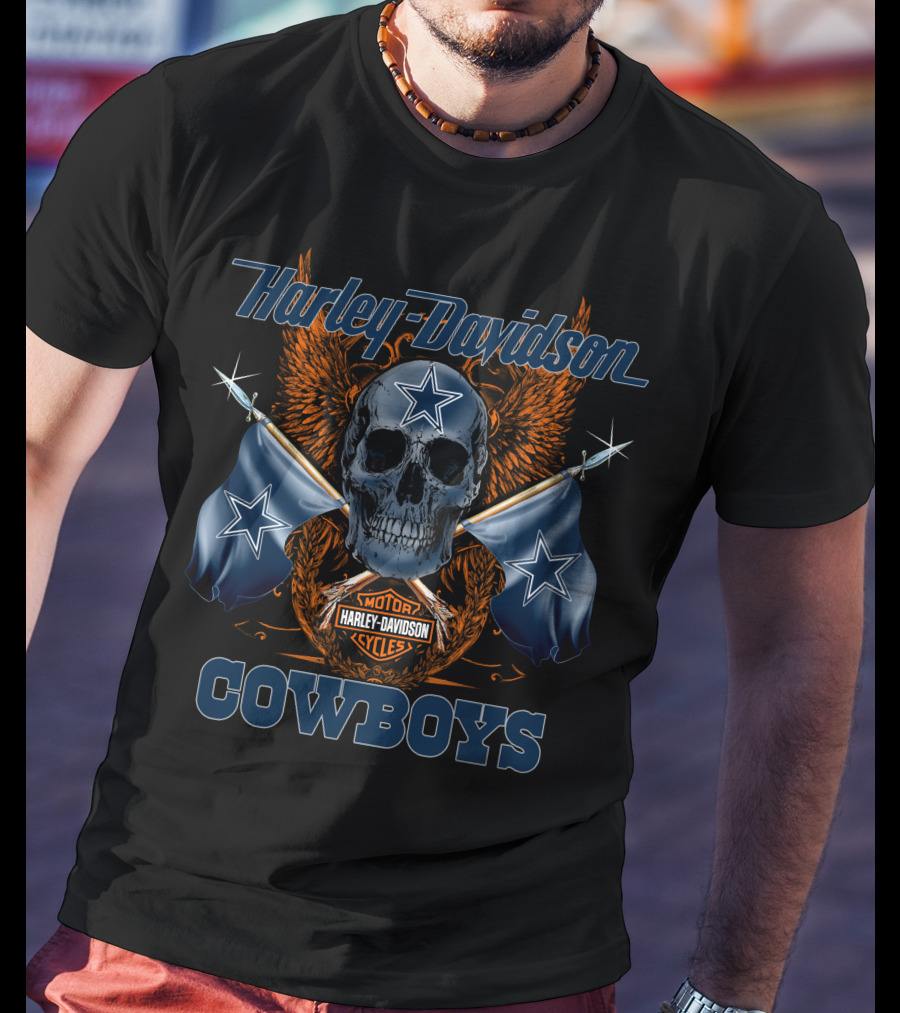 Harley Davidson Cowboys Skull Star Flag T-Shirt
