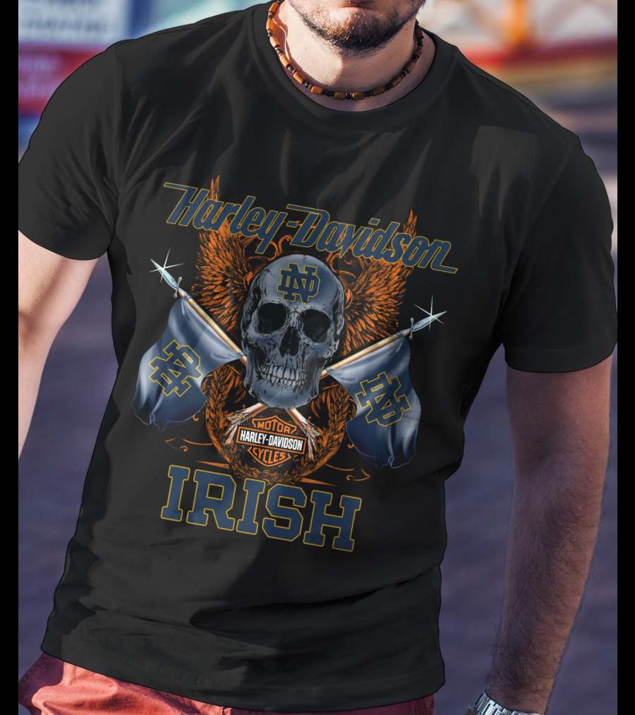 Harley Davidson Nd Skull Irish Flags Motor Cycles T-Shirt