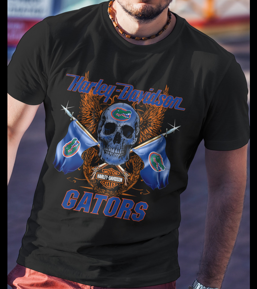 Harley Davidson Florida Gators Skull Flags T-Shirt