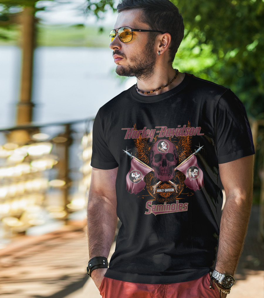 Harley Davidson Seminoles Skull Flags T-Shirt