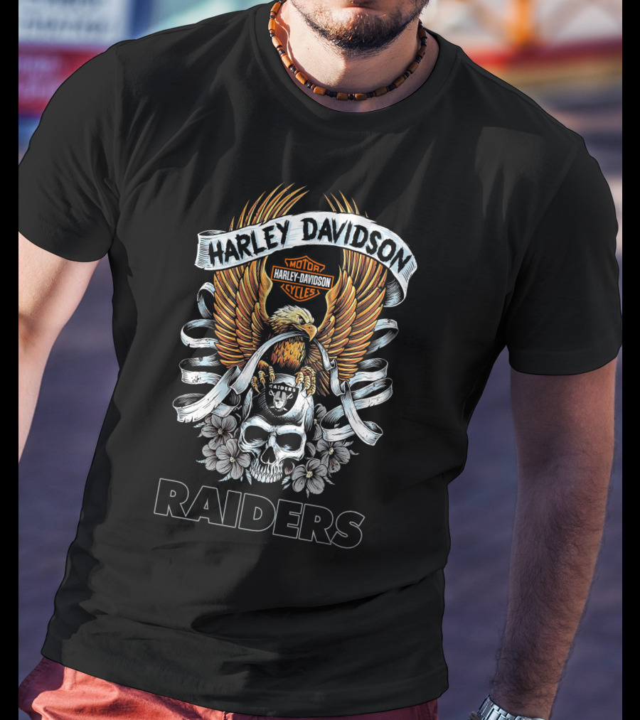 Harley Davidson Motor Cycles Eagle Skull Raiders T-Shirt