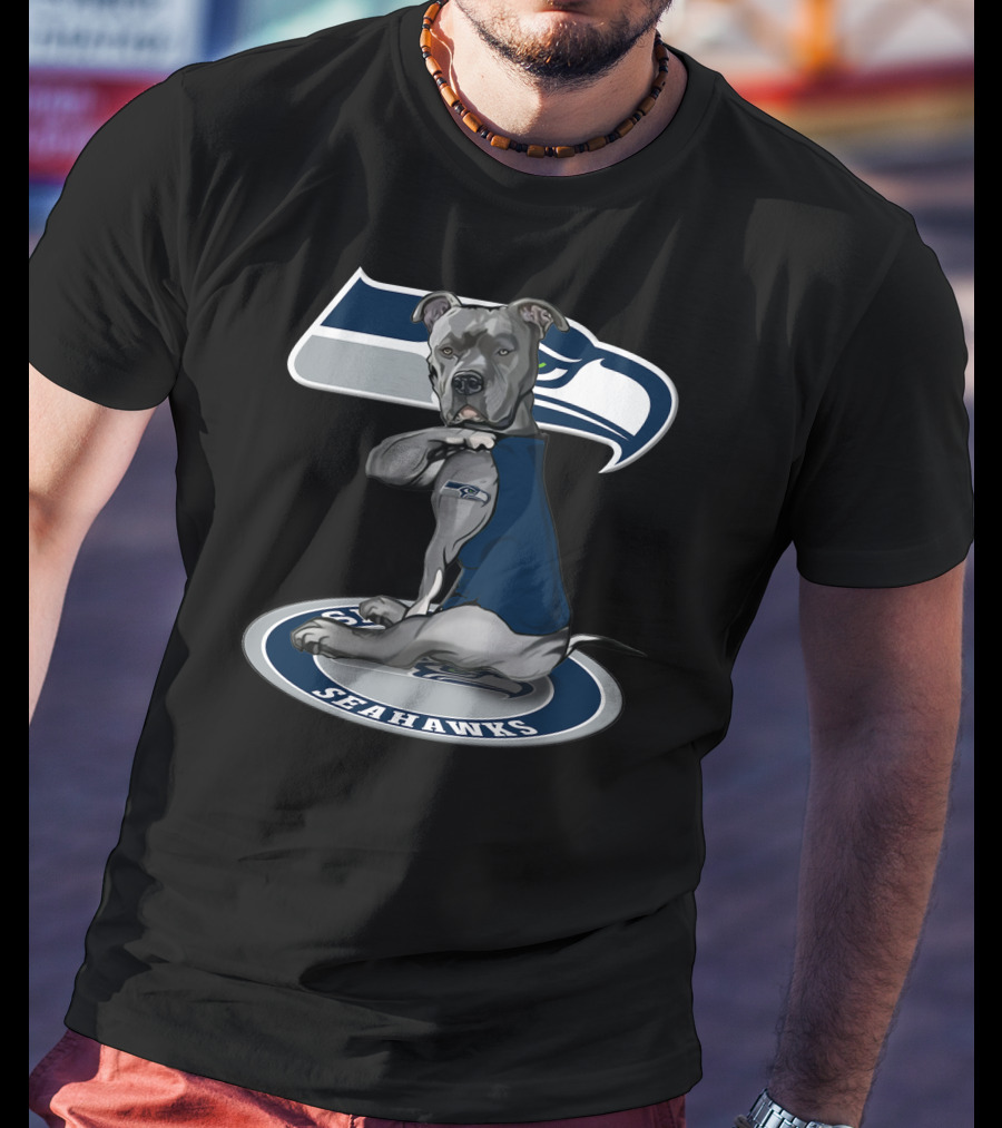 Seattle Seahawks Dog In Blue Jersey On Team T-Shirt