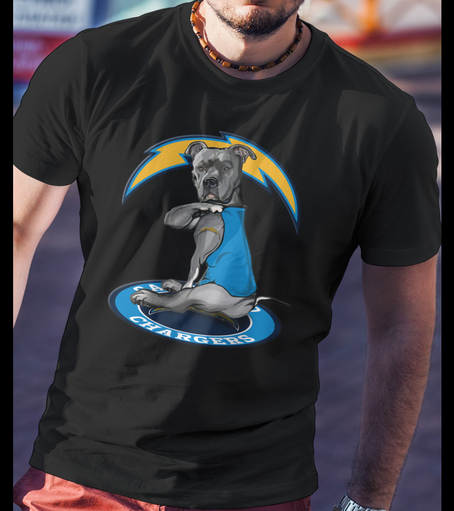 Los Angeles Chargers Dog In Blue Jersey With Lightning Bolt T-Shirt
