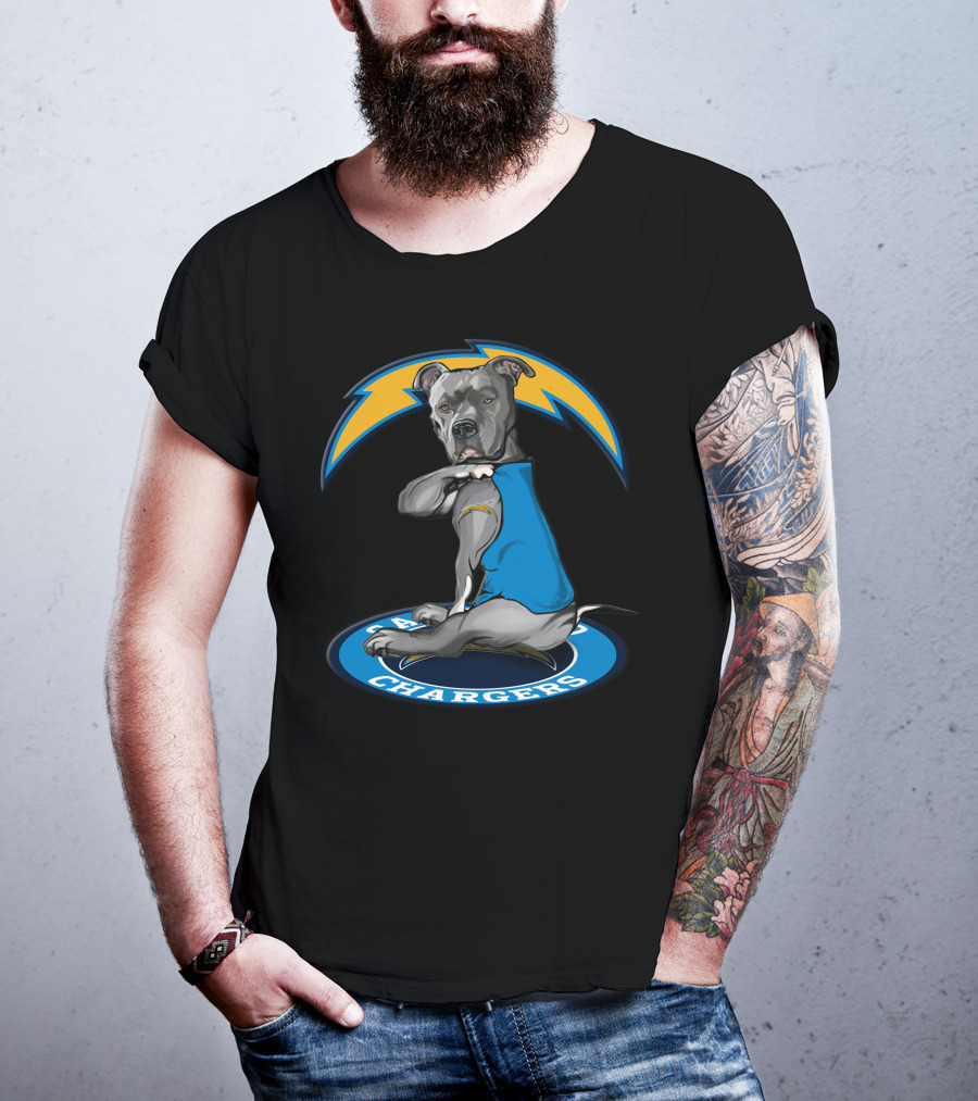 Los Angeles Chargers Dog In Blue Jersey With Lightning Bolt T-Shirt
