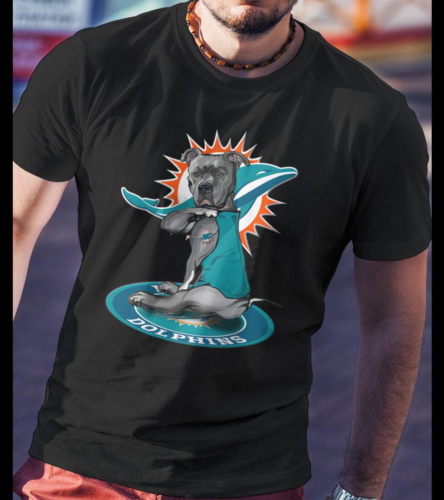 Miami Dolphins Dog With Logo Tattoo And Jersey T-Shirt