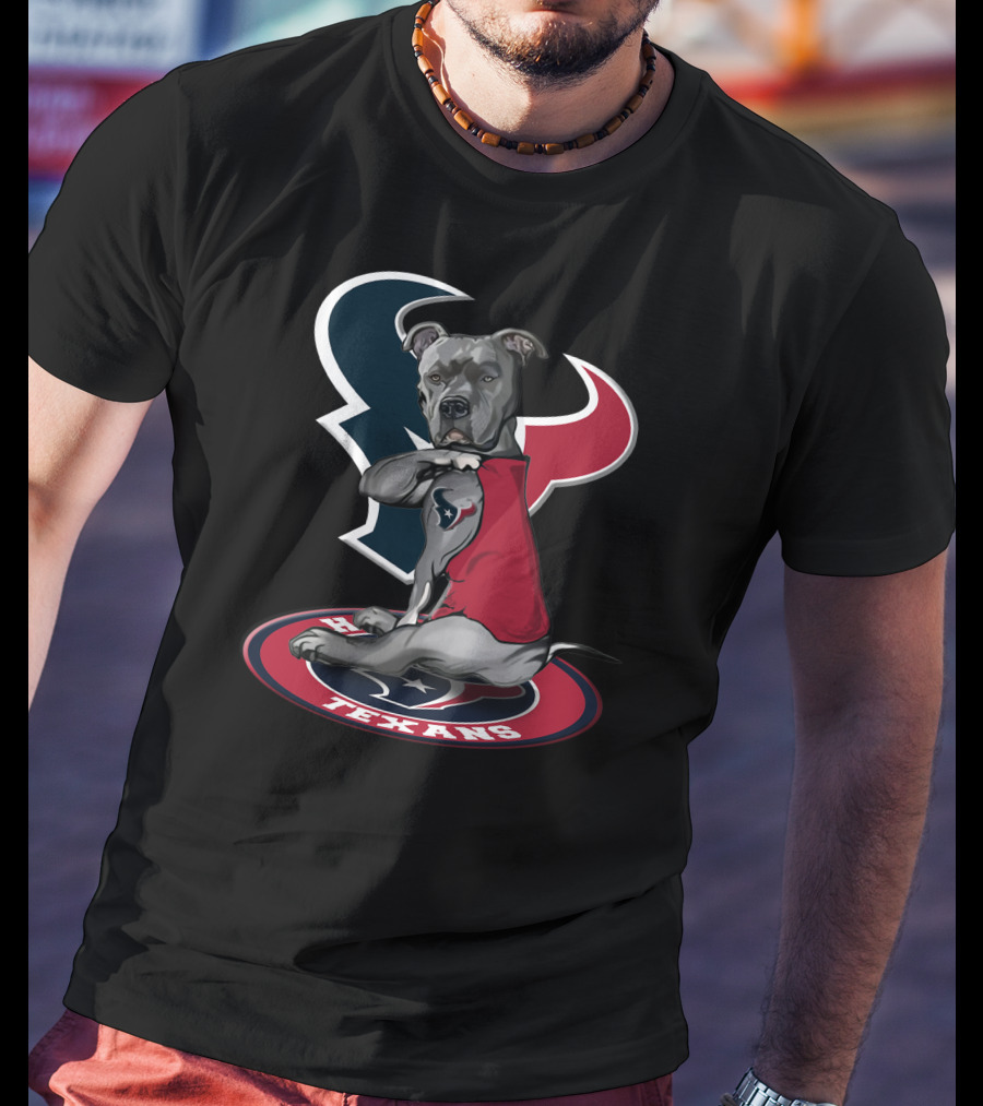 Houston Texans Dog Mascot With Team Logo And Red Outfit T-Shirt