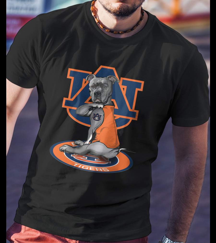 Auburn Tigers Logo Dog Wearing Orange Jersey T-Shirt