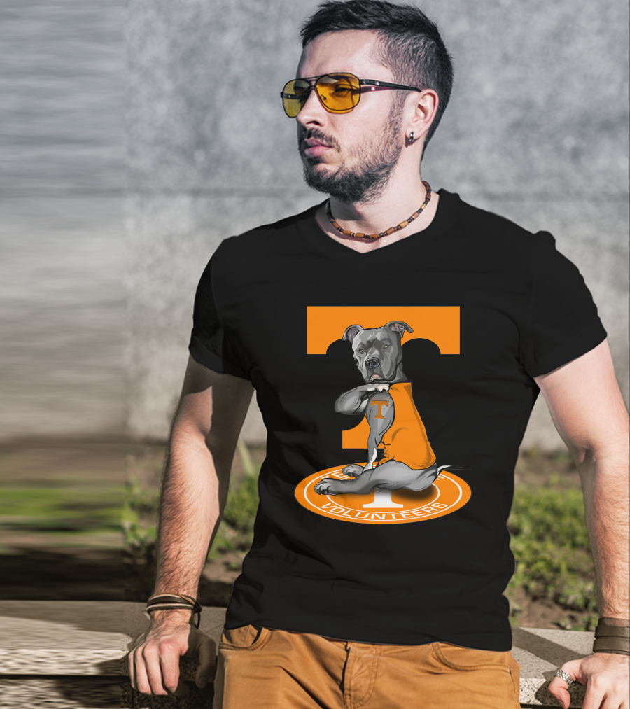 Tennessee Volunteers Dog In Orange T-Shirt With Power T T-Shirt
