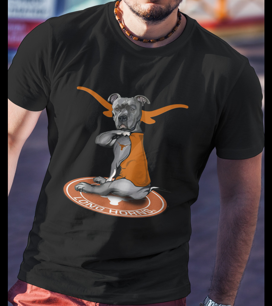 Texas Longhorns With Orange Longhorns Dog Logo And Orange Vest T-Shirt
