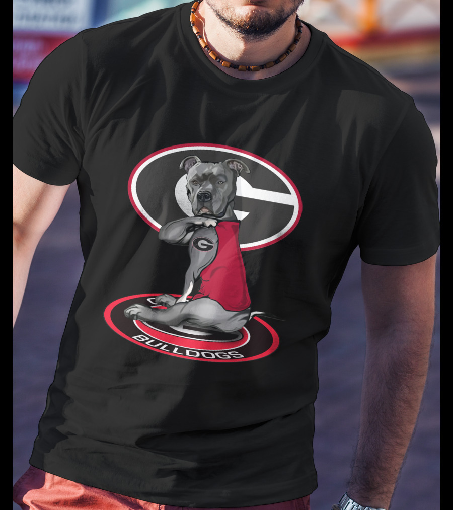 Georgia Bulldogs G Logo With Dog In Red Vest T-Shirt