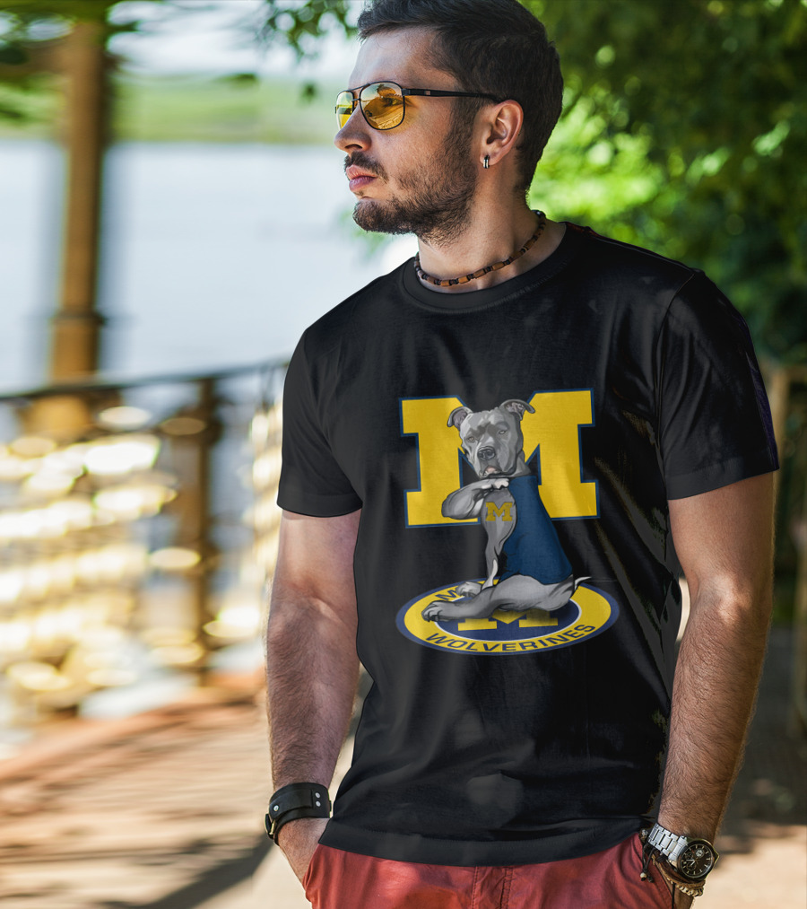 Michigan Wolverines Dog In Blue Outfit With Big Yellow M T-Shirt
