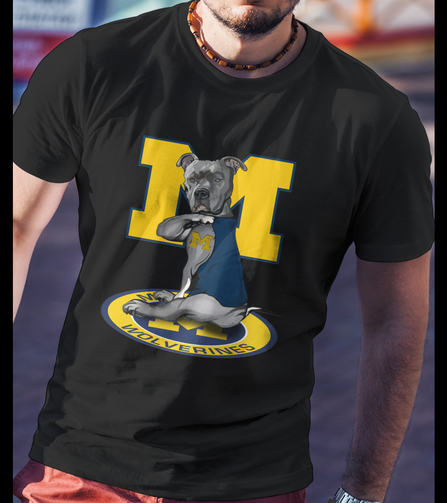 Michigan Wolverines Dog In Blue Outfit With Big Yellow M T-Shirt