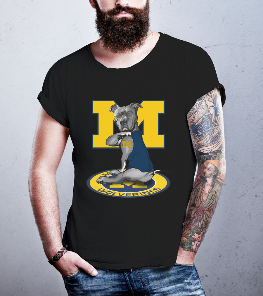 Michigan Wolverines Dog In Blue Outfit With Big Yellow M T-Shirt